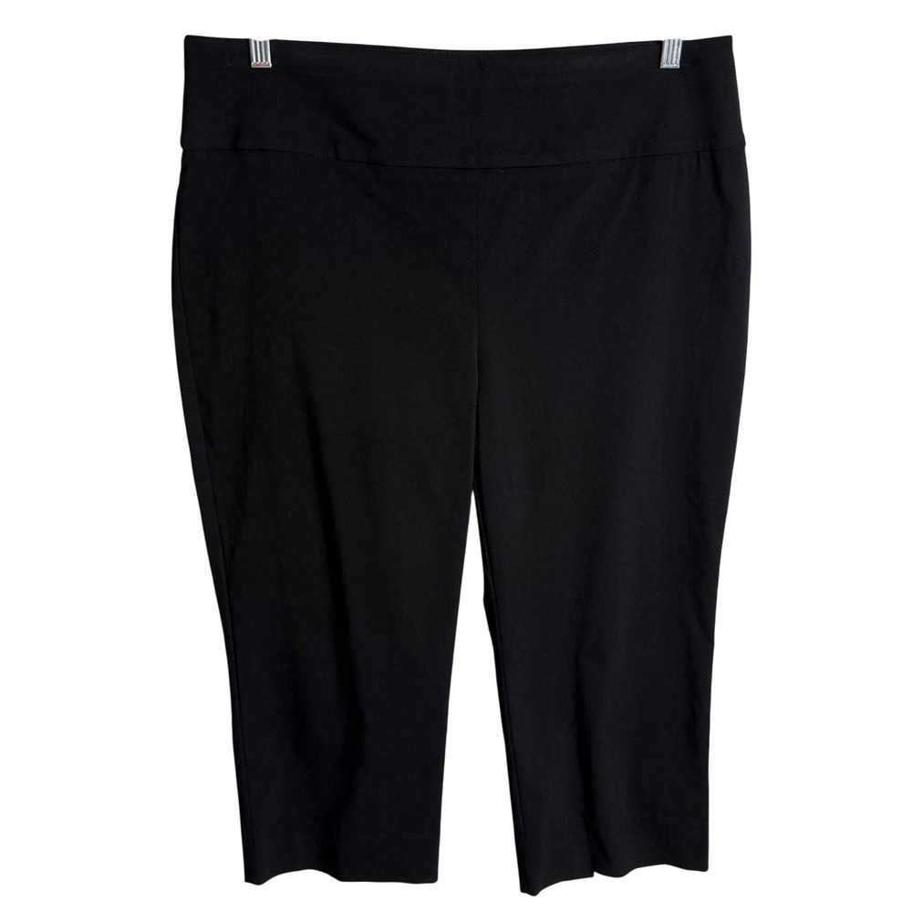 Chico's Black Pull-On Capri Pant Size XL US 16 Stretch Rayon Slim Slits Staple